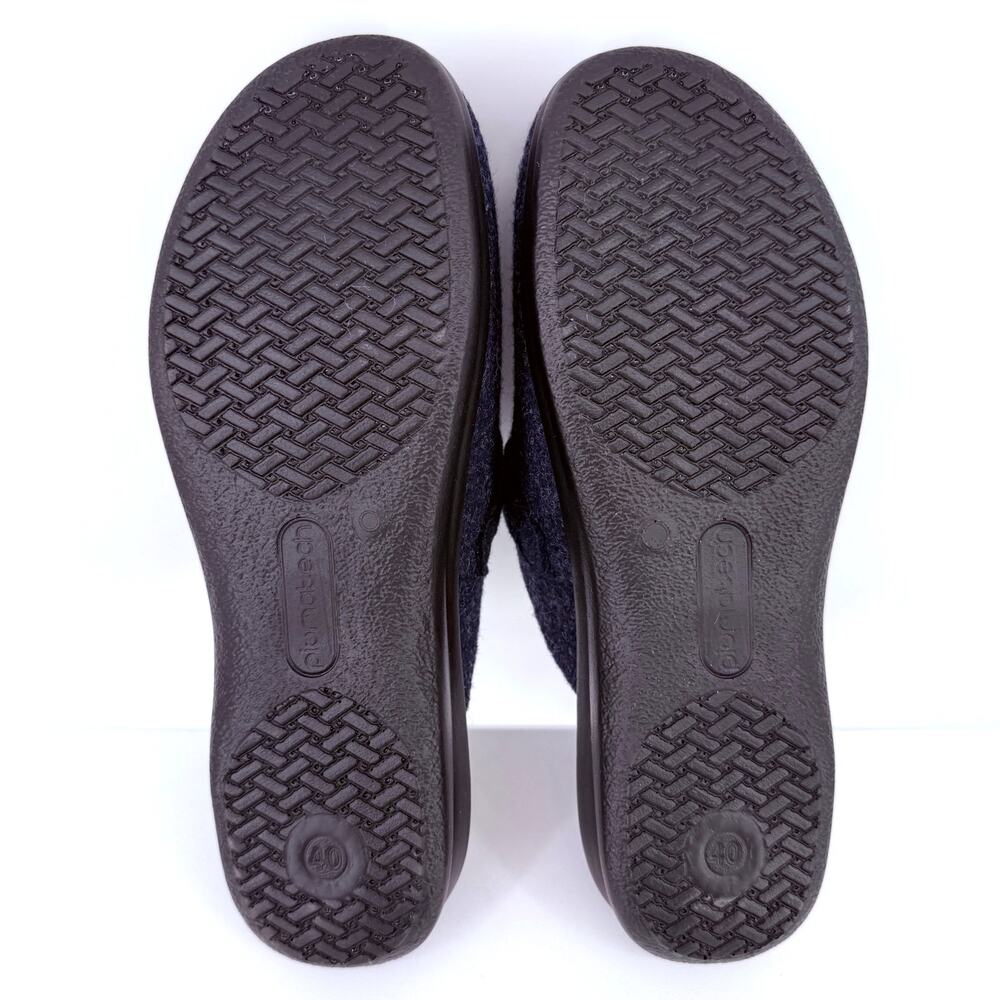 Fly Flot Felt Clog Slip On Slippere Shoes Womens Sz 40 9 Navy Blue Buckle Italy - Picture 6 of 9
